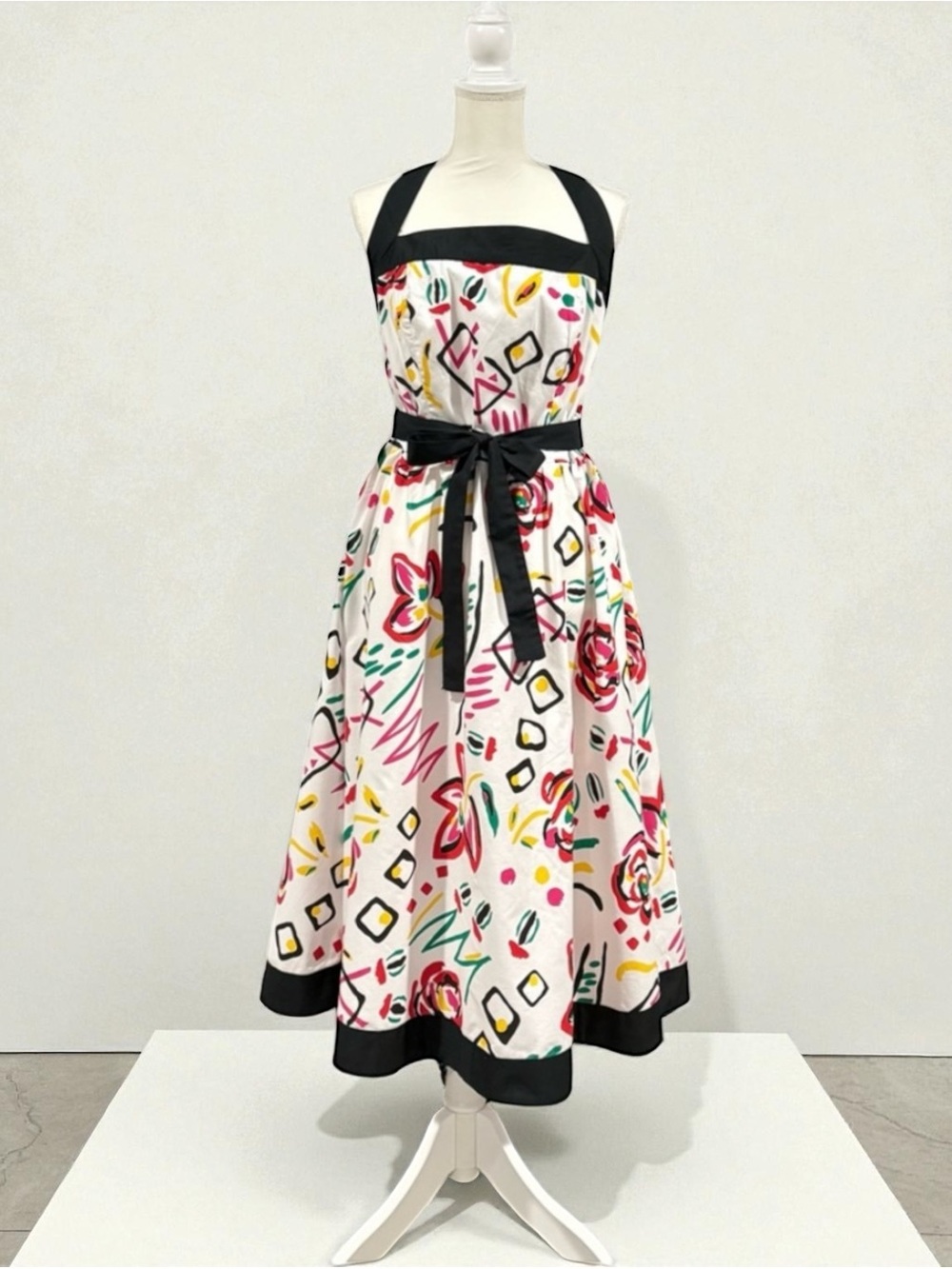 VTG 80s Halmode Petites Pop Art Halter Midi Dress Abstract Graphic 16 Petite